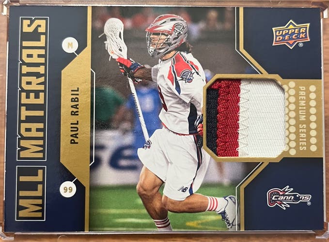 Upper Deck major league lacrosse mll Paul rabil game used 3 color patch Boston cannons PLL GOAT