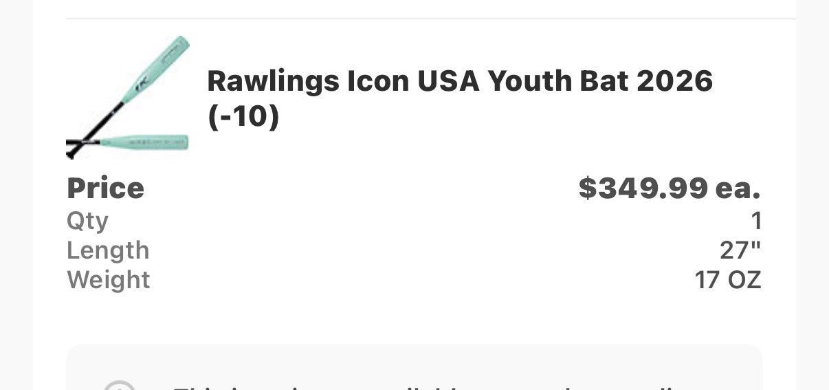 2026 Rawlings Icon Composite USABat Certified Bat (-10) 17 oz 27" (Used)