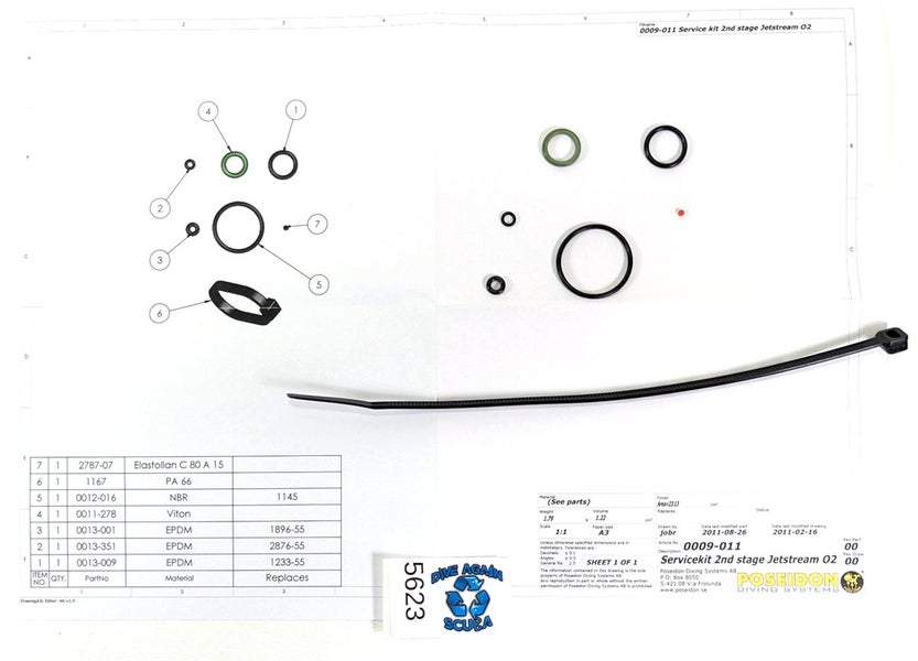 Poseidon Jetstream Service Rebuild Kit 2nd Stage Scuba Dive Regulator 0009-011