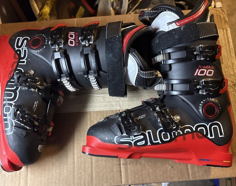 SALOMON XMAX 100 Ski Boots Black Red Size Mondopoint Size 28.5