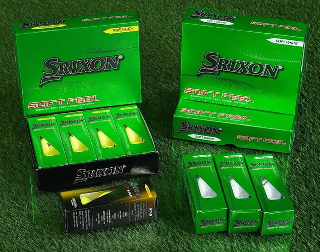 LOT OF 4 DOZEN 48 GOLF BALLS, SRIXON SOFT FEEL YELLOW / WHITE Z NEW IN SLEVES!