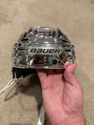 Rare LA Kings Bauer Reakt-150 CHROME Silver Pro Stock Hockey Helmet Small