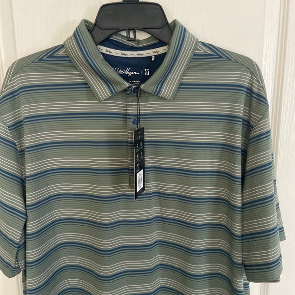 Walter Hagen Polo Shirt Mens Large Green Striped UPF 30+ Moisture Wicking NWT