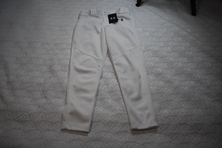 NEW - Under Armour 1374381 Utility Taper Loose Fit Baseball Pants, White, Youth Small