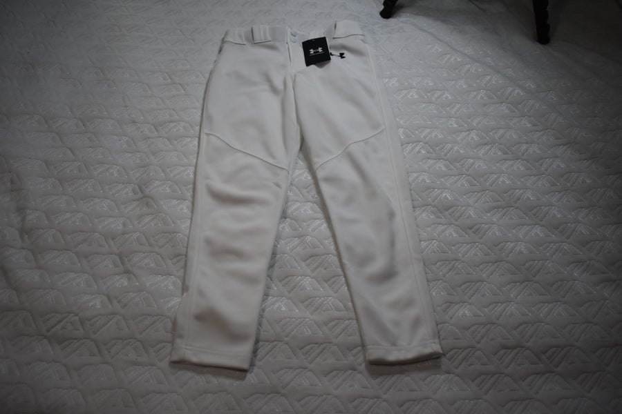 NEW - Under Armour 1374381 Utility Taper Loose Fit Baseball Pants, White, Youth Small