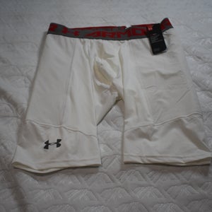 NEW - Under Armour Heat Gear Compression Utility Slider Shorts, White, Men's XL