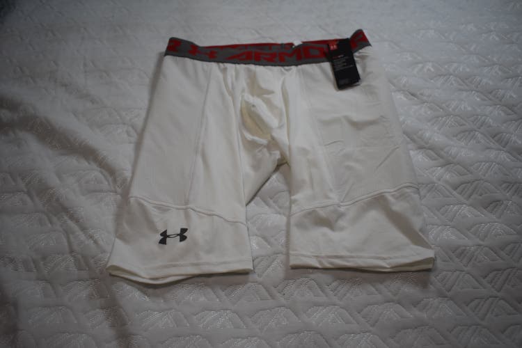 NEW - Under Armour Heat Gear Compression Utility Slider Shorts, White, Men's XL
