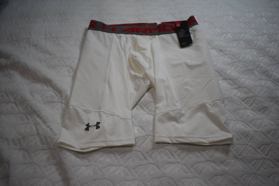 NEW - Under Armour Heat Gear Compression Utility Slider Shorts, White, Men's XL