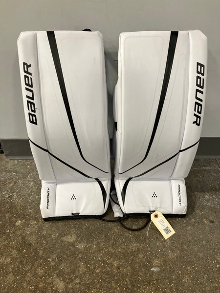White Large 24+ Youth Bauer Prodigy Goalie Leg Pads (Used)