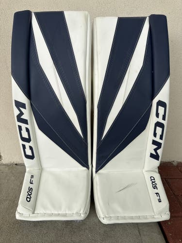 White 30" Intermediate CCM Axis F9 Goalie Leg Pads (Used)