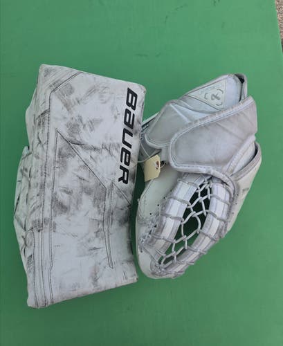 White Intermediate Bauer M5 Pro Goalie Glove & Blocker Regular