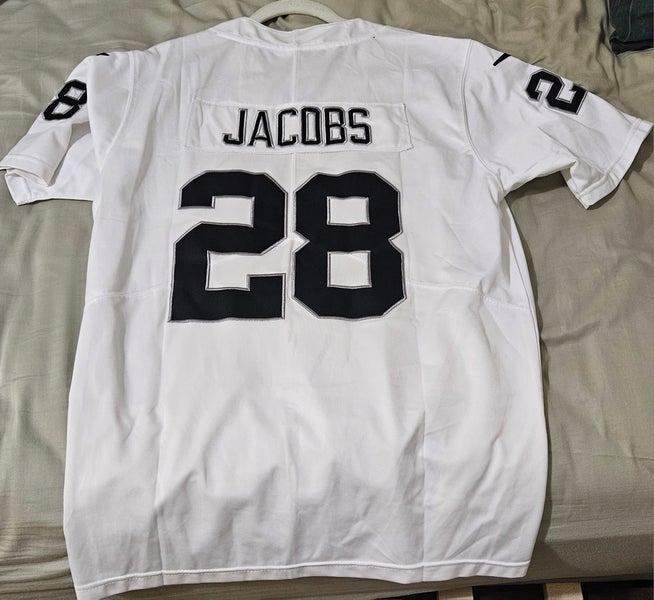 Josh Jacobs Raiders Jersey. White. Small/Medium