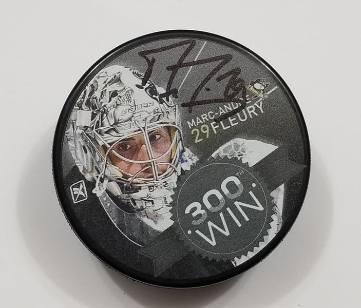 MARC-ANDRE FLEURY Autographed Pittsburgh Penguins 300th WIN NHL Hockey Puck