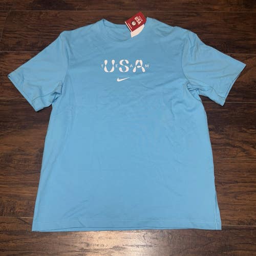Team USA Olympics Light Blue Nike Dri Fit Logo Short Sleeve Tee Shirt Size Med