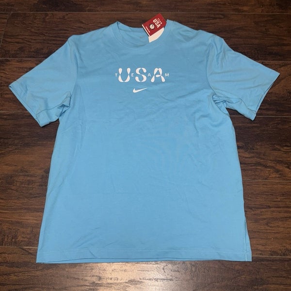 Team USA Olympics Light Blue Nike Dri Fit Logo Short Sleeve Tee Shirt Size Med