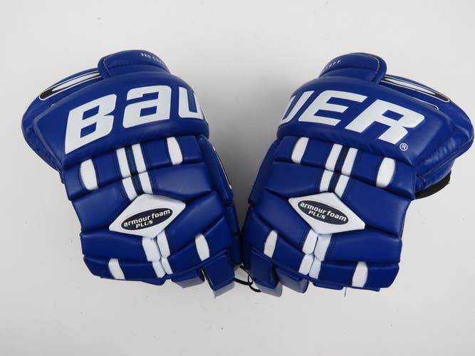 Vintage Bauer Supreme 3000 Blue Leather Pro Cuff Hockey Gloves Size Senior 14"