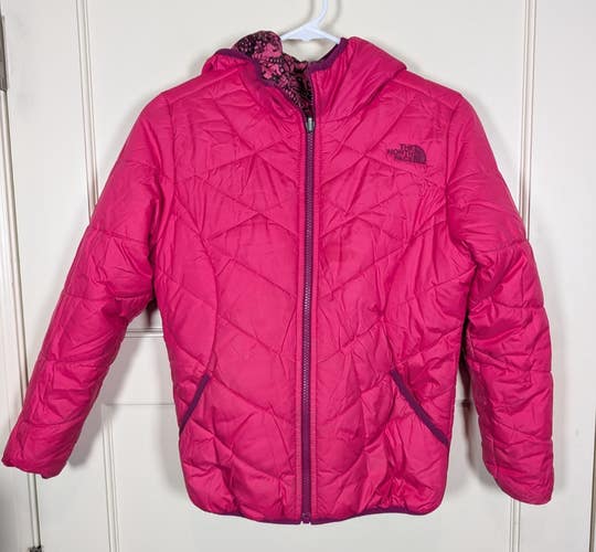 The North Face Girls Reversible Puffer Jacket Size M 10/12 Pink Floral Winter