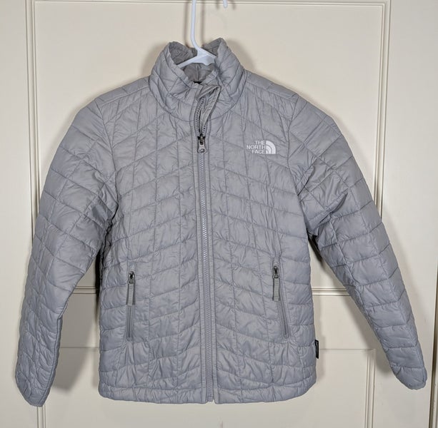 The North Face Girls Quilted Thermoball Full-Zip Puffer Jacket Light Gray Size S