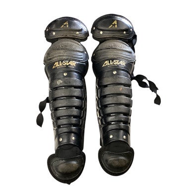Used All Star SHIN GUARDS Catchers Leg Guards Black Junior 11760-S000082794