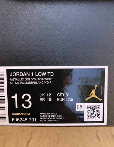 Men's Size 13.0 (W 14.0) Jordan Low Top Molded Cleats (New)