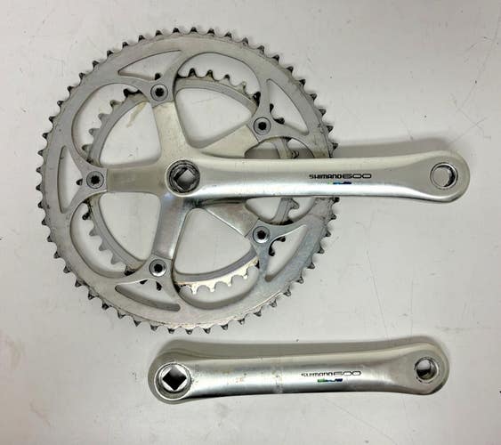 Vintage Shimano 600 Tricolor FC-6400 170mm 53/39 Silver Aluminum Double Crankset