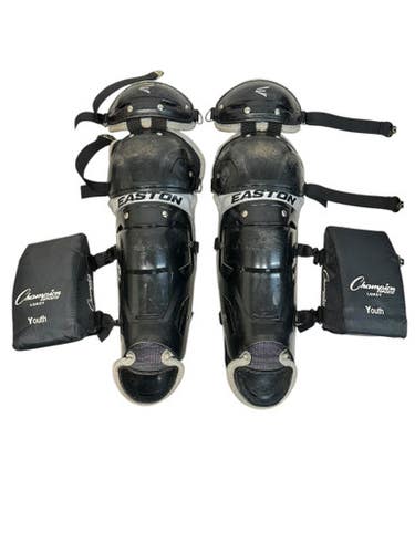 Used Easton BLACK YTH SHINGUARDS Catchers Leg Guards Black Youth 11835-S000198579