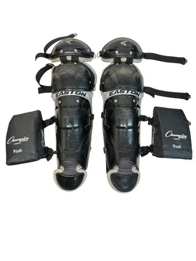 Used Easton BLACK YTH SHINGUARDS Catchers Leg Guards Black Youth 11835-S000198579