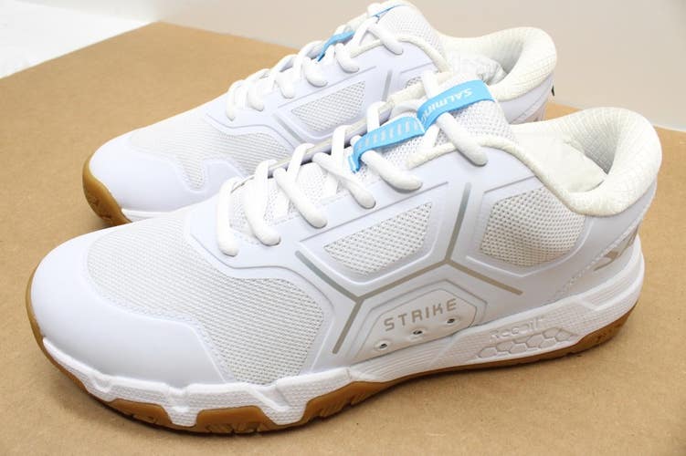 *N W/O BOX* MEN'S SALMING RECOIL STRIKE INDOOR / SQUASH (WHT/SILV) #1223071 SZ 9