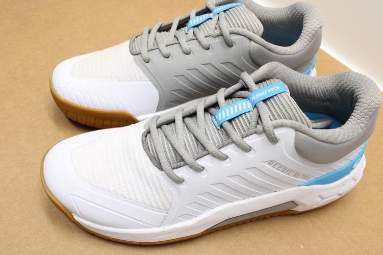 NEW W/O BOX WOMEN SALMING RECOIL ULTRA INDOOR / SQUASH SHOES (WHT/GREY) SZ 9.5