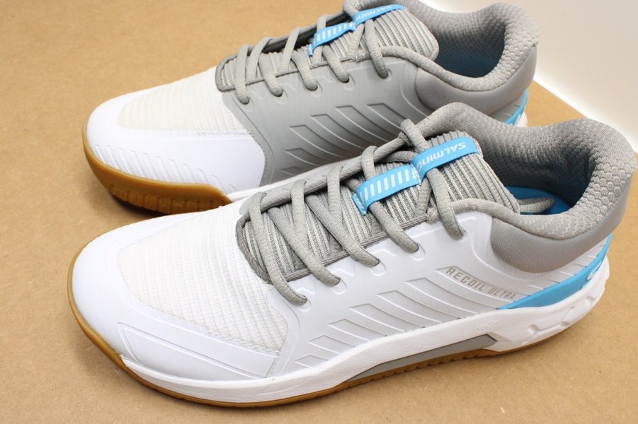 NEW W/O BOX WOMEN SALMING RECOIL ULTRA INDOOR / SQUASH SHOES (WHT/GREY) SZ 9.5