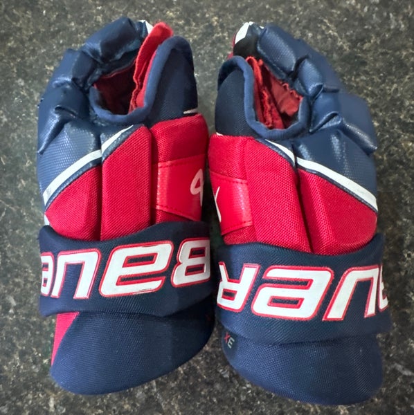 Black & Red Junior Bauer Vapor 3X  Gloves 12" (Used) red white and blue!