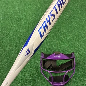 White 2022 Easton Crystal Alloy Bat (-13) Alloy 19 oz 30" and Facemask (Used)