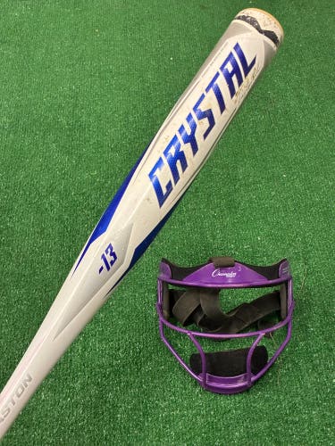 White 2022 Easton Crystal Alloy Bat (-13) Alloy 19 oz 30" and Facemask (Used)