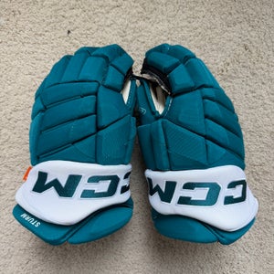 14" CCM HGTK Gloves - Nico Sturm San Jose Sharks teal Pro Stock