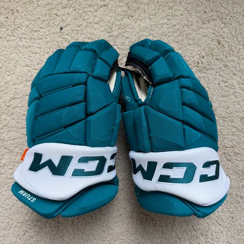 14" CCM HGTK Gloves - Nico Sturm San Jose Sharks teal Pro Stock