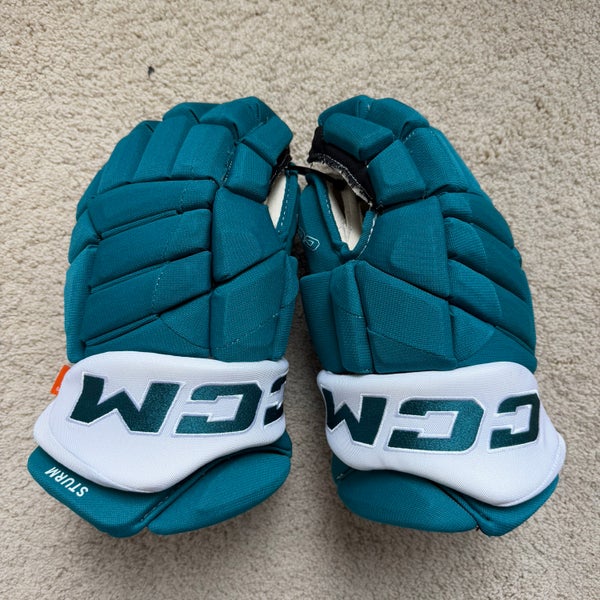 14" CCM HGTK Gloves - Nico Sturm San Jose Sharks teal Pro Stock