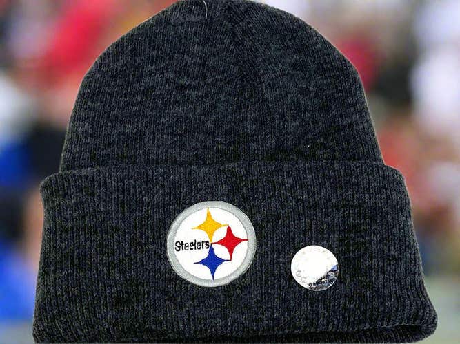 Pittsburgh Steelers Vintage Late '90s NFL AFC Dark Gray NOS Cuffed Logo Knit Hat (New)