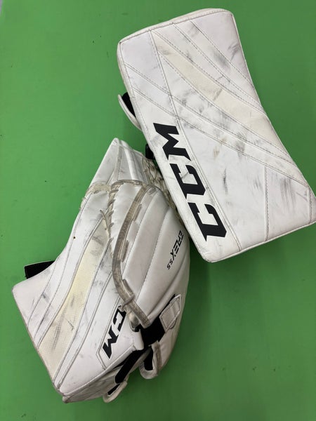 White Junior CCM Extreme Flex E5.9 Goalie Glove & Blocker Regular