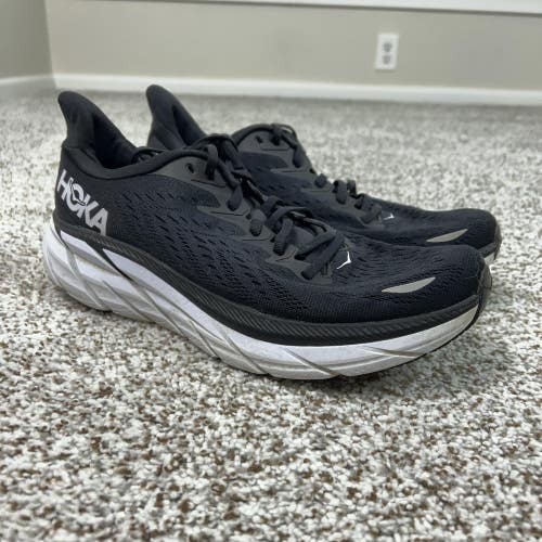 HOKA Shoes Mens Size 10 Black White Clifton 8 Running Road Max Cushion Sneaker