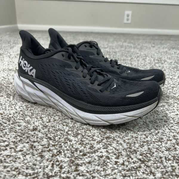 HOKA Shoes Mens Size 10 Black White Clifton 8 Running Road Max Cushion Sneaker