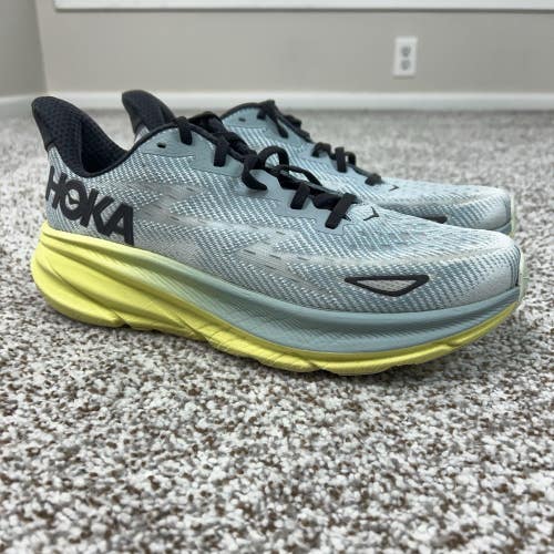 Hoka One One Shoes Mens Size 9 Gray Yellow Running Sneakers Clifton 9 Walking