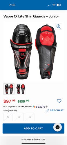 Junior Bauer Vapor 1X Lite 11" Shin Pads (Used)
