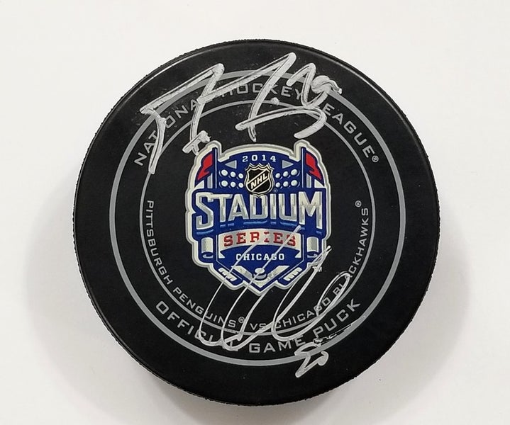 MARC-ANDRE FLEURY COREY CRAWFORD Dual Signed 2014 Stadium Series NHL Game Puck