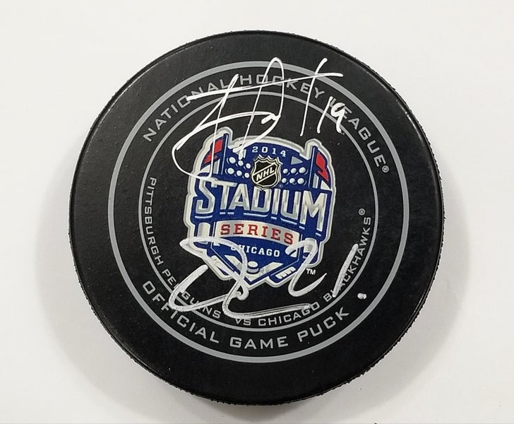 EVGENI MALKIN JONATHAN TOEWS Dual Autographed 2014 Stadium Series NHL Game Puck