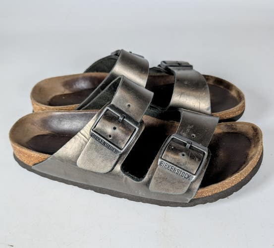 Birkenstock Arizona Metallic Gold Double Strap Slides Sandals Women's 38 / 7