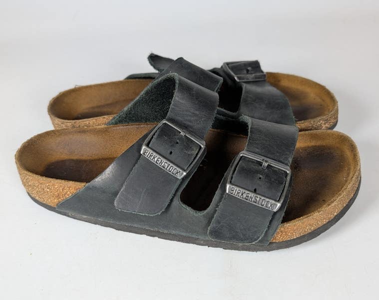 Birkenstock Arizona Black Leather Two Strap Slide Sandals  display picture 3