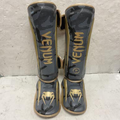 Used Venum ELITE SHIN GUARDS 1394-535 Martial Arts Shin Pads Black And Gold LG 11855-S000192080