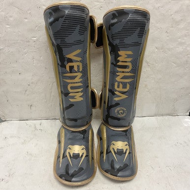 Used Venum ELITE SHIN GUARDS 1394-535 Martial Arts Shin Pads Black And Gold LG 11855-S000192080