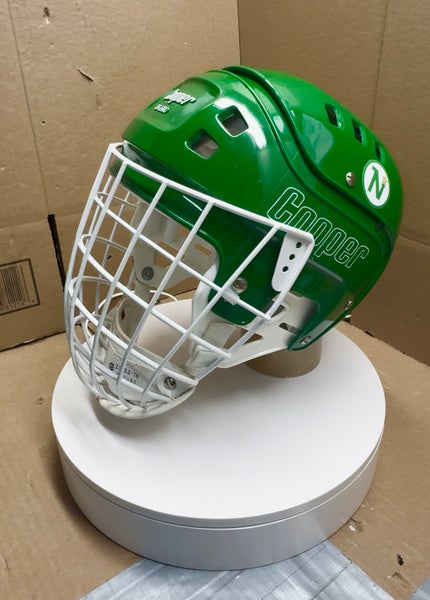 VINTAGE WHITE GREEN DON BEAUPRÉ HOCKEY GOALIE MASK MINNESOTA NORTH STARS WITH RARE JOFA CAGE