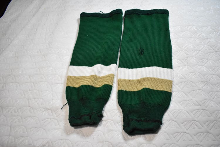 Pear Sox Knit Striped Hockey Socks, Green/White/Gold, 23 Inches
